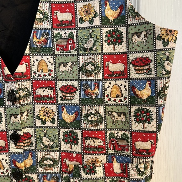 Vintage Farm Life Cotton Polyester Waistcoat Vest 4 Button Front Black Lining - Picture 5 of 9